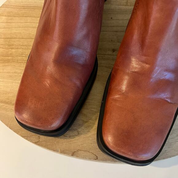 Nine West Vintage 90s Red Genuine Leather Chunky Wedge Mule Heel Size 10 - Picture 7 of 11